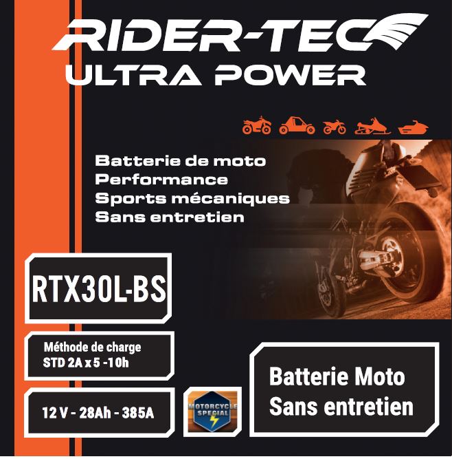 Batterie sans entretien12 V 28 AH - Rider-Tec
