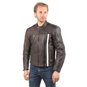 Cuir Moto Rétro Marron-Blanc